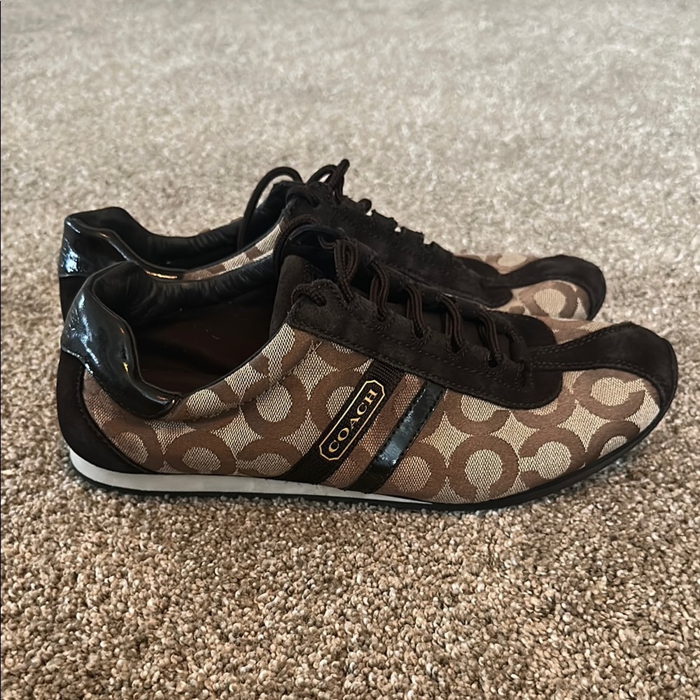 Coach Brown and Tan Signature Sneakers